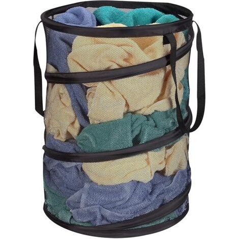 Panier à linge pliable en maille  Noir, 58 cm de hauteur (1/3)