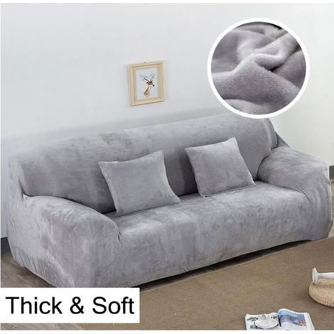 Housse de Canapé Velours 2Places 145-185cm Élastique Spandex Revêtement de Canapé Épais Gris (1/4)