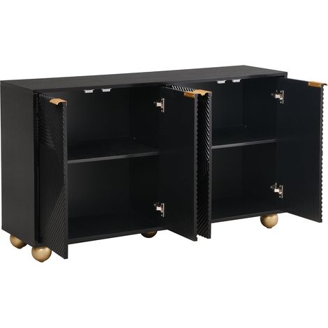Credenza nera in MDF con 4 ante intagliate, ripiani regolabili e dettagli dorati HOMVRA (1/5)