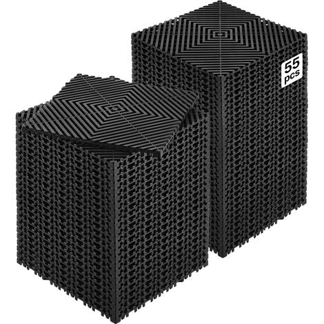 VEVOR Tapis de drainage emboitable, 310x310 mm, dalles de sol de drainage modulaire emboitable, 55 pcs, coussin de sol a episser en PP antiderapant noir, tapis de douche, pour garage, jardin, cuisine