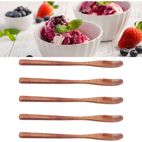 Nouvelle cuillère en bois à tête étroite de style japonais, couleur bois naturel, résistante à la chaleur, adaptée aux enfants et pouvant servir de cuillère à glace. (1/5)