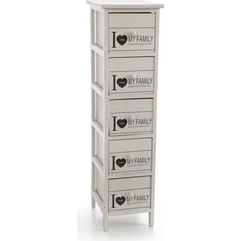 Platzsparender Holzschrank mit 5 Schubladen und dekorativem Design 26 x 32 x 98 cm, antikweiß