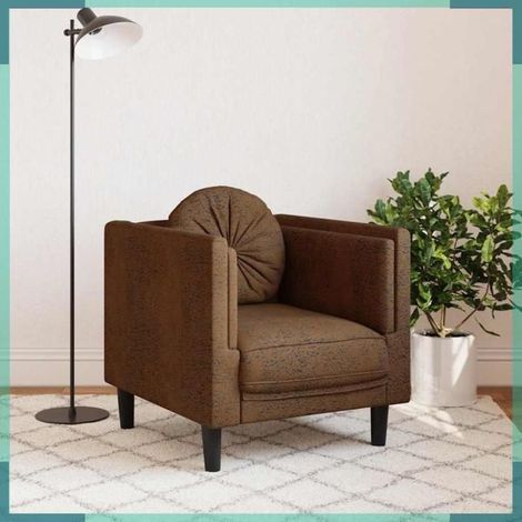 372631 Fauteuil avec coussin marron similicuir daim (1/5)