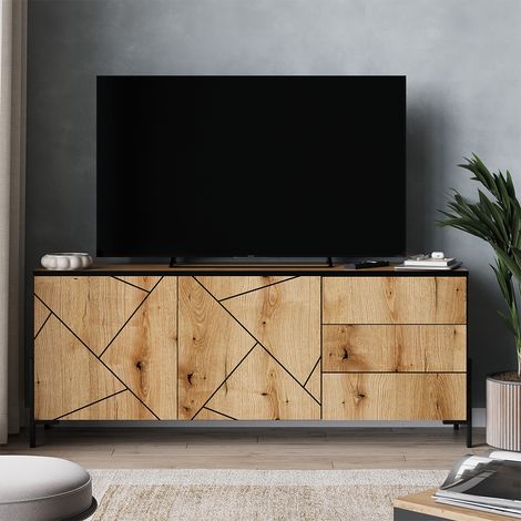 Meuble TV Hatto, Chêne, 150x60cm avec portes et tiroirs, Vicco