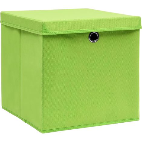 Boîtes de rangement avec couvercles 4 pcs Vert 32x32x32cm Tissu