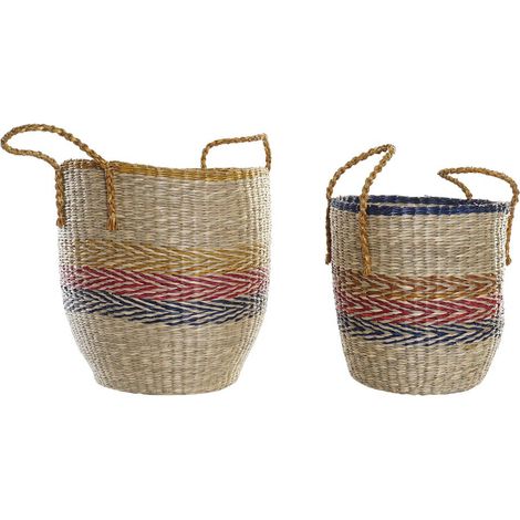 Set aus 2 Körben - DKD Home Decor - Orange Grün Gras Marine - 35 x 22 x 46 cm - Einfache Montage
