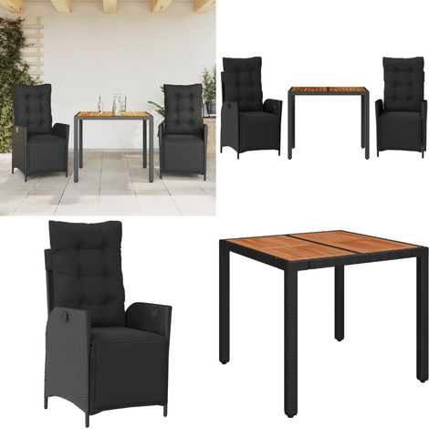 Ensemble à manger de jardin avec coussins 3 pcs Noir - Chaise de jardin - Table de jardin (1/5)