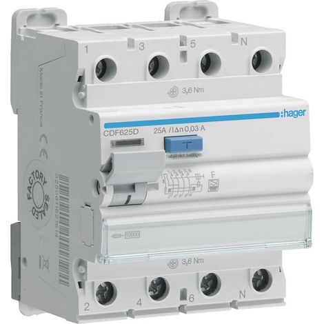 Disjoncteur différentiel Hager cdf625d 25a 30ma