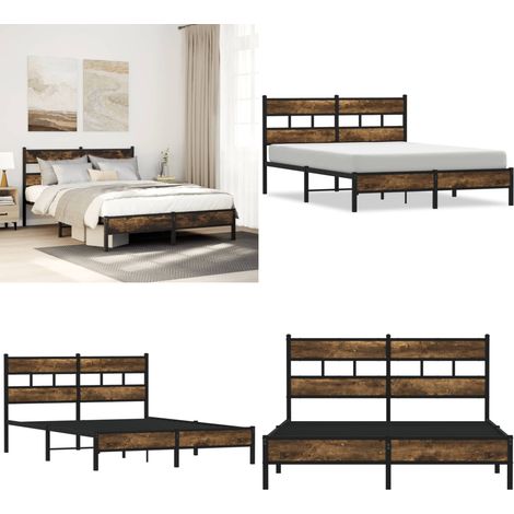 vidaXL Bettgestell ohne Matratze mit Kopfteil Räuchereiche 140x190 cm (1/5)
