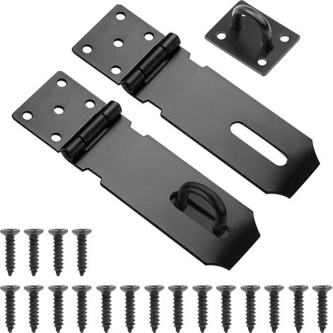 Moraillon de Porte Cadenas, 2pcs Fermoir de Loquet Porte Exterieur, 5 Pouces Acier Inoxydable Moraillon de Verrou Porte Exterieur avec Vis pour Placard Garage Fermeture Porte(Noir) (1/5)