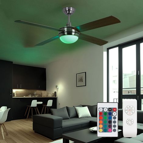Ventilatore da soffitto a LED con cambiacolori RGB timer 3 velocità avanti e indietro 132 cm argento (1/5)