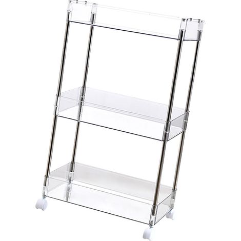 Étagère de rangement transparente en acrylique pour cosmétiques et snacks, avec roulettes, pour sol de dortoir, amovible, 3 niveaux, 62 x 37 x 20,5 cm (1/5)
