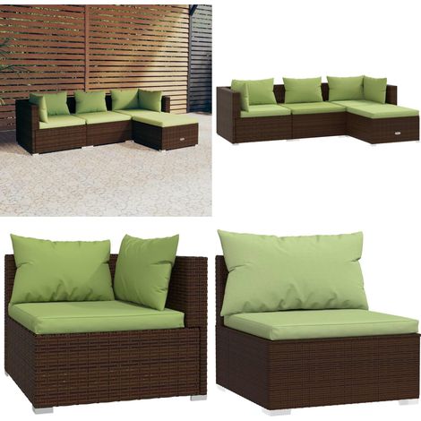 4-tlg. Garten-Lounge-Set mit Auflagen Poly Rattan Braun - Gartensortiment - Lounge Set - Gartenmöbel - Outdoor Möbel - Rattan Gartenmöbel - Home & Living
