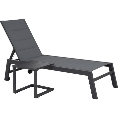 Conjunto de tumbona y mesa auxiliar BARBADOS de textileno gris aluminio gris antracita