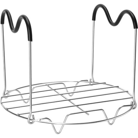 Grille de cuisson ronde en acier inoxydable avec poignée silicone résistante à la chaleur, support pour pizza et cuisson vapeur (1/5)