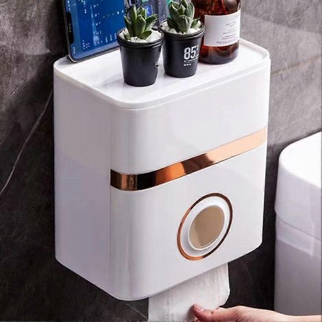 Porte-papier toilette à poser sur le réservoir avec porte-serviettes double, organisateur gain de place pour salle de bain (1/5)