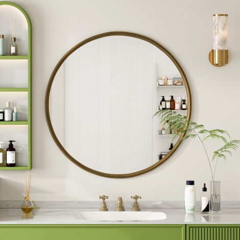 Specchio rotondo in bronzo da 80 cm – Specchio da parete per bagno, soggiorno, camera da letto, toeletta, ingresso o corridoio, con elegante e resistente cornice metallica