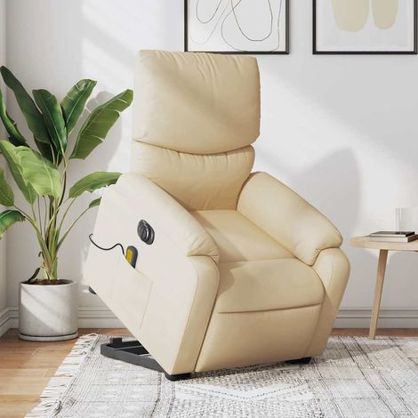 Sillón de masaje eléctrico reclinable elevable tela crema