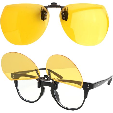 Occhiali polarizzati per la guida notturna con clip, Occhiali polarizzati per la guida notturna con clip per chi porta gli occhiali, Lenti gialle HD, Lenti polarizzate ribaltabili per visione diurna e