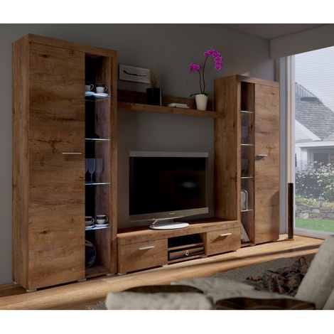 Azura Home Design – Meuble TV RUMBA 120 cm – Chêne – Étagère et armoire incluses – Panneau laminé 15 mm – Design moderne (1/3)