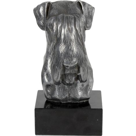 Schnauzer, Schnauzer I - figura sobre mármol, recubierta de metal plateado, hecha a mano, marca Art-Dog (1/5)