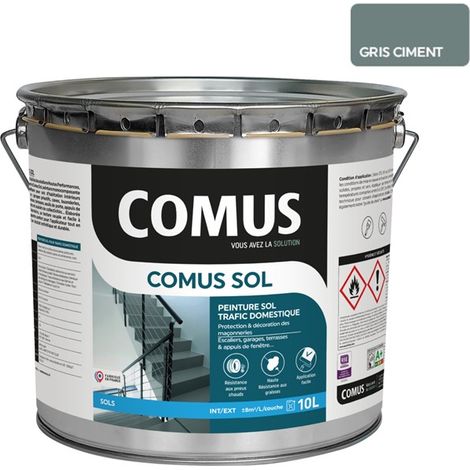 Comus – Peinture alkyde uréthane 10L – Gris ciment – Satin – Anti-poussière pour sols intérieurs et extérieurs – Trafic domestique (1/3)