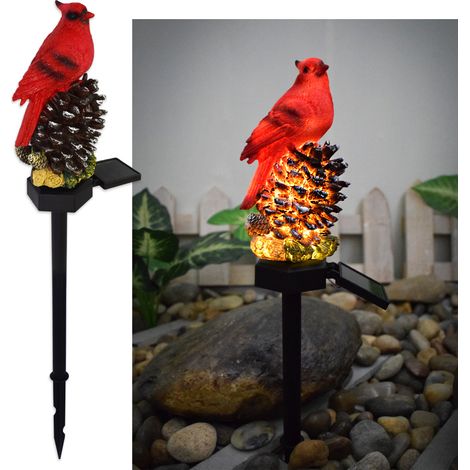 Un Moineau Rouge décoratif de jardin à énergie solaire – une lampe de sol solaire, adaptée aux jardins extérieurs. (1/5)