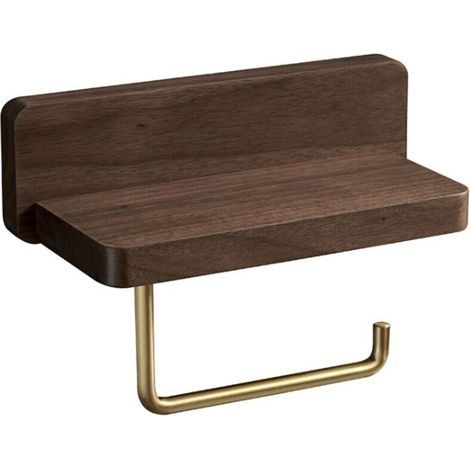 (10x20 CM)Porte Papier Toilette Double Installation Bois Massif Hêtre Dérouleur Support Papier WC Mural Auto-adhésif Coins Arrondis Porte Rouleau Décor Salle de Bain Noyer noir (1/5)
