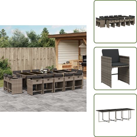 Ensemble à manger de jardin 15 pcs coussins gris résine tressée - Salon De Jardin - Meuble De Jardin - Set De Salon De Jardin - Résine Tressée - Mobilier Extérieur