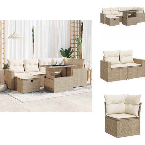7-tlg. Garten-Sofagarnitur mit Kissen Beige Poly Rattan - Garten Sofagarnitur - Garten Sofagarnituren - Outdoor Sofagarnitur - Sofagarnitur Terrasse (1/5)