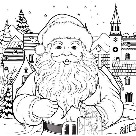 Tableau sur toile à colorier père Noël 30x30 cm - Impression sur Toile Murale Décorative - Image imprimée en HD sur Toile - Toile sur Châssis en Bois FSC - Fabriqué en France (1/5)
