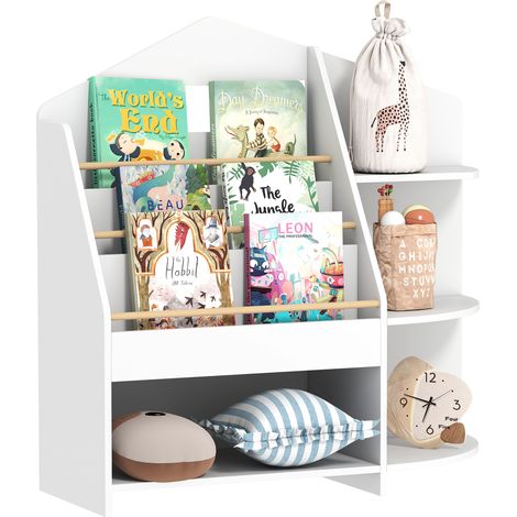 Estantería con 7 baldas para libros y juguetes, bordes redondeados, soporta hasta 40 kg, color blanco.