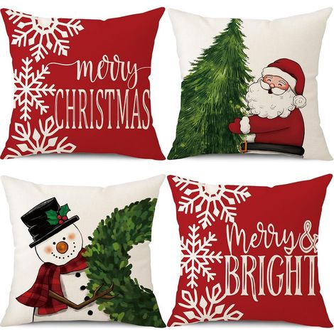Fundas de almohada navideñas de 45 x 45 cm (juego de 4), decoración navideña, fundas de cojín, ideales para el hogar y sofás. (1/5)