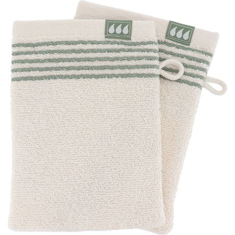 Lote de 2 franelas a rayas 15x21 cm 100% algodón - marfil verde salvia - Tendance (1/4)