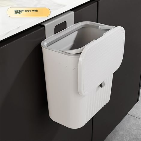 Poubelle Murale Couvercle – Grise – Cuisine/SdB – Pression – Gain de Place – Design (1/5)