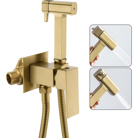 Pulvérisateur De Bidet À Main Pour Toilettes, 2 Mode (Jet/Soft), Or Brossé (1/5)