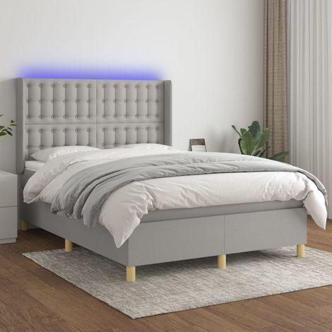 Sommier tapissier et matelas et LED Lit adulte Contemporain Gris clair 140x200 cm Tissu 10250 (1/5)