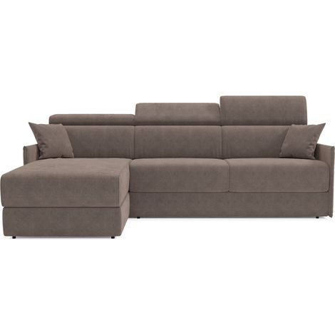 Miryam Ecksofa mit Matratze mit verstellbaren Kopfstützen aus weichem, fleckenabweisendem Stoff T31 272 cm links braun