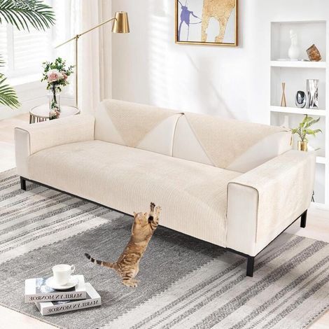 Dicke Sofahülle für 1/2/3/4-Sitzer in L-Form, universelle rutschfeste Sofaabdeckung aus Kunstpelz für das Wohnzimmer (Weicher Chenille Weiß, 70 x 150 cm) (1/5)
