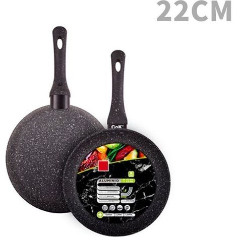 TrAdE Shop Traesio - Padella In Alluminio Con Rivestimento Antiaderente Effetto Pietra Nero Da ø20 A 32cm -    -diametro 22cm   - (1/2)