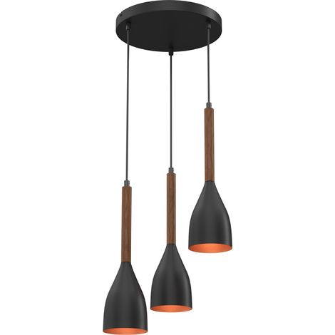 Suspension noire 3 abat-jour or bois Muza Luminex 3xE27