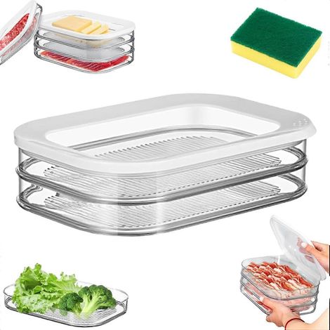 Boîtes à fruits pour réfrigérateur, boîte de rangement alimentaire multicouche avec couvercle, pour charcuterie jambon fromage, boîtes empilables (1/5)