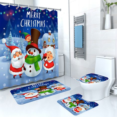 Lot de 4 rideaux de douche de Noël, imperméables, sans trous, servant également de séparation pour les toilettes, de tente de douche ou de rideau de salle de bain (avec crochets).