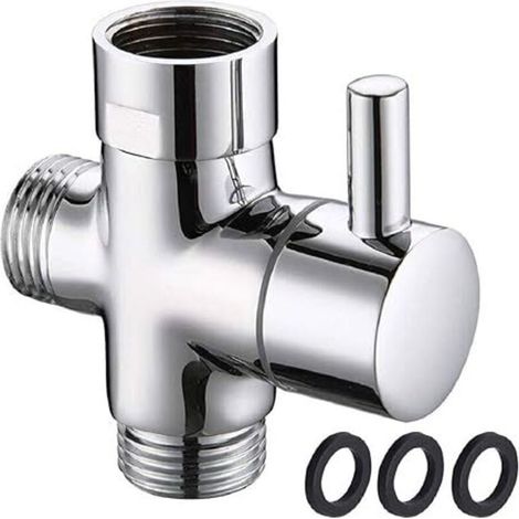 Vanne de dérivation à 3 voies pour douche 20 mm G 1/2" Robinet à soupape Inverseur Vanne de dérivation Laiton Adaptateur de douche Chrome poli Système de douche Pièces de rechange (1/4)