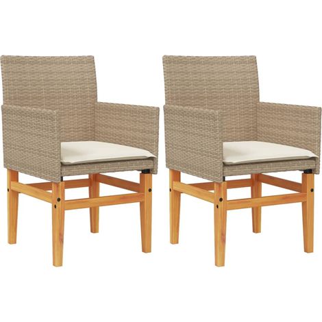 Chaises de jardin coussins lot de 2 Chaises d'extérieur beige résine tressée bois (1/5)
