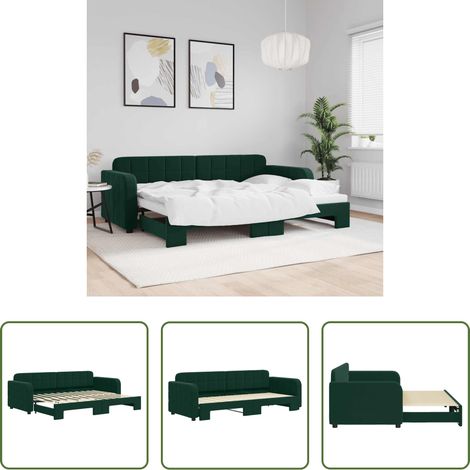 vidaXL Lit gigogne -  Lit de jour avec gigogne sans matelas vert foncé 80x200 cm (1/5)