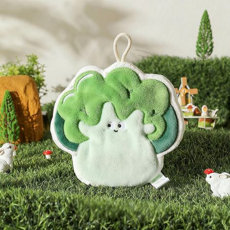 Torchon/torchon de cuisine absorbant à motif de légumes amusant, en polaire corail microfibre, convient pour la cuisine, la salle de bain et la chambre, 24 x 25 cm, chou.