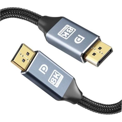2M Câble DisplayPort 1.4 Câble DP1.4 8K 60Hz 4K 144Hz 165Hz HDR Coton Tressé pour Moniteur de Jeu,Carte Graphique,PC,Laptop,TV