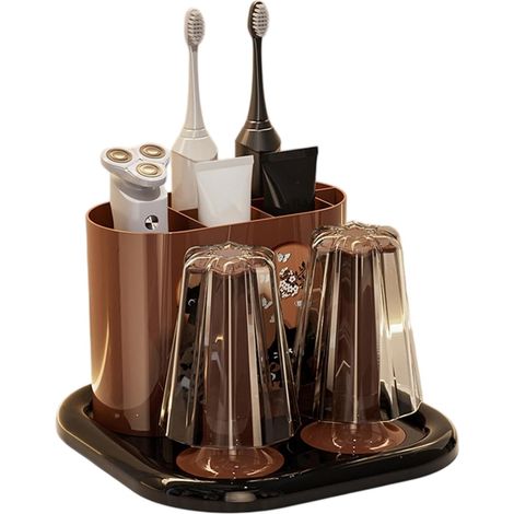 Porte-brosse à dents et dentifrice rétro classique avec base antidérapante pour salle de bain, décoration de salle de bain, étanche (1/5)
