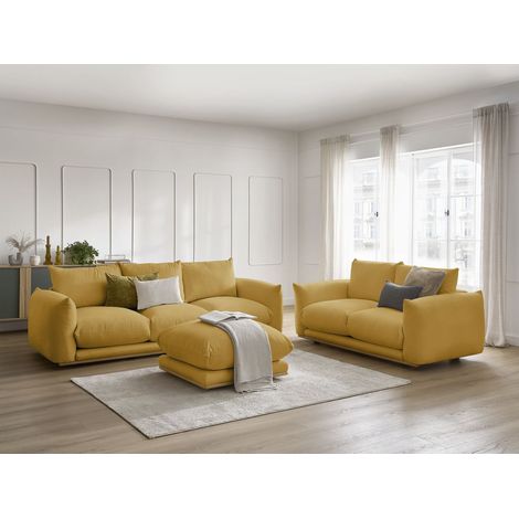 BOBOCHIC - Ensemble canapé droit fixe 3+2 places ERNEST avec pouf   Jaune (1/5)